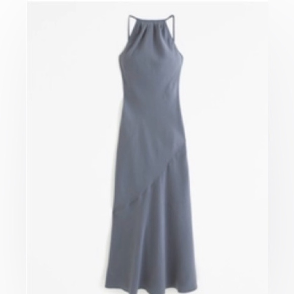 Abercrombie silky high-neck halter dress in gray, Large